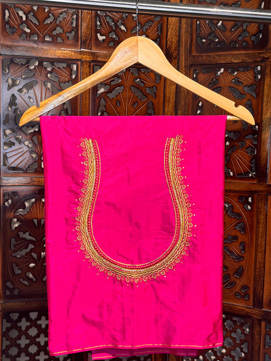 Rani Pink Silk Blouse Material with Embroidery work