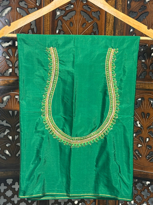 Green Silk Blouse Material with Embroidery work