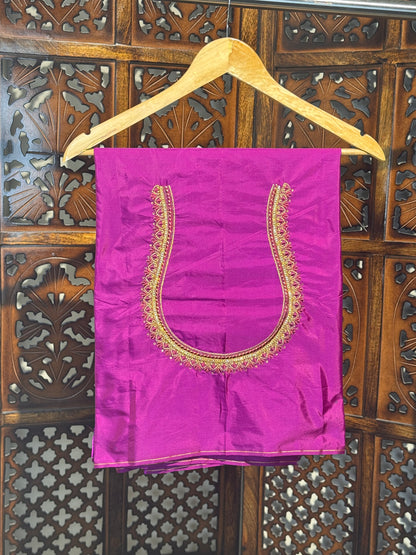 Magenta Silk Blouse Material with Embroidery work