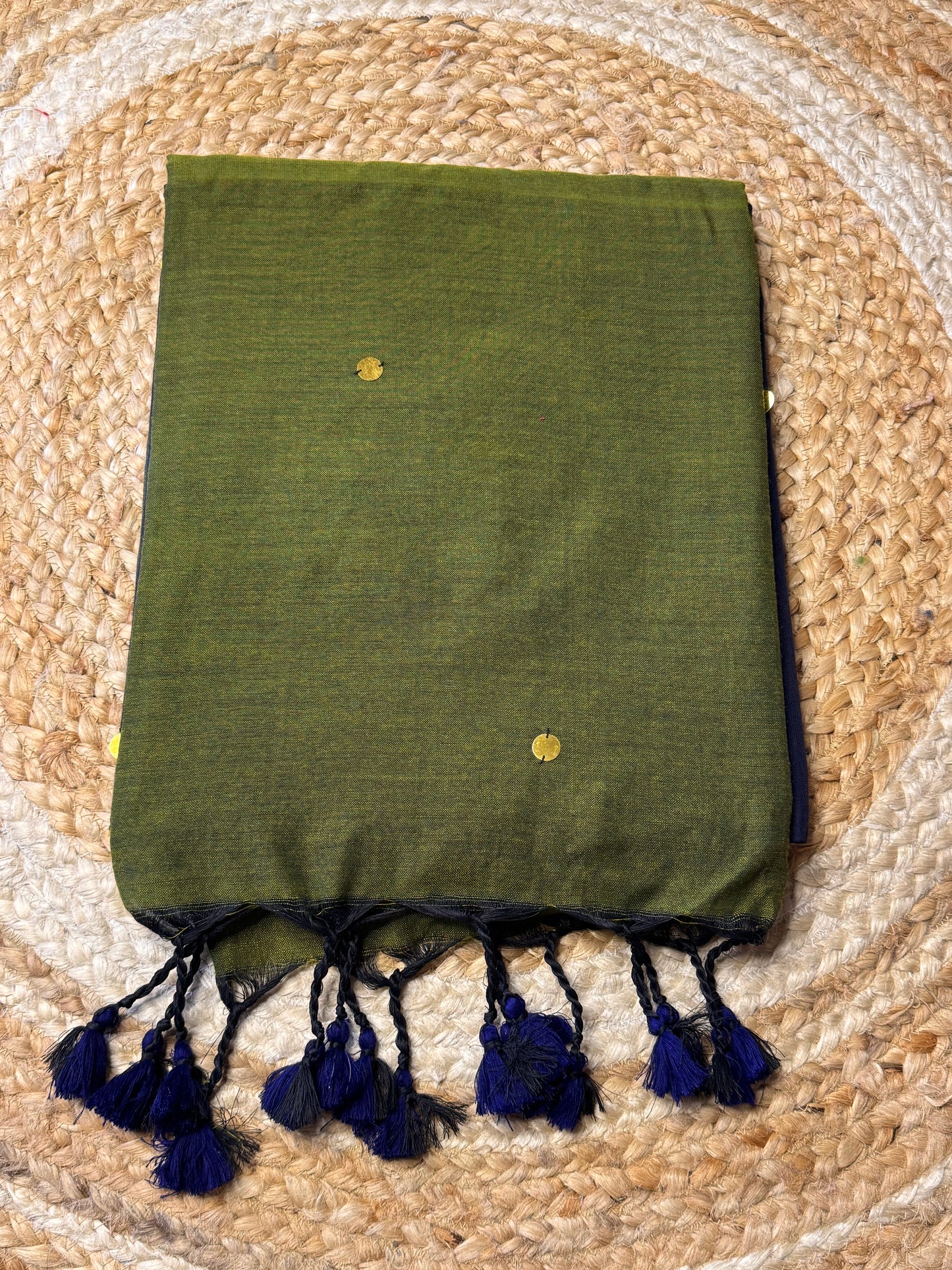 Blue with green Khadi Cotton Saree