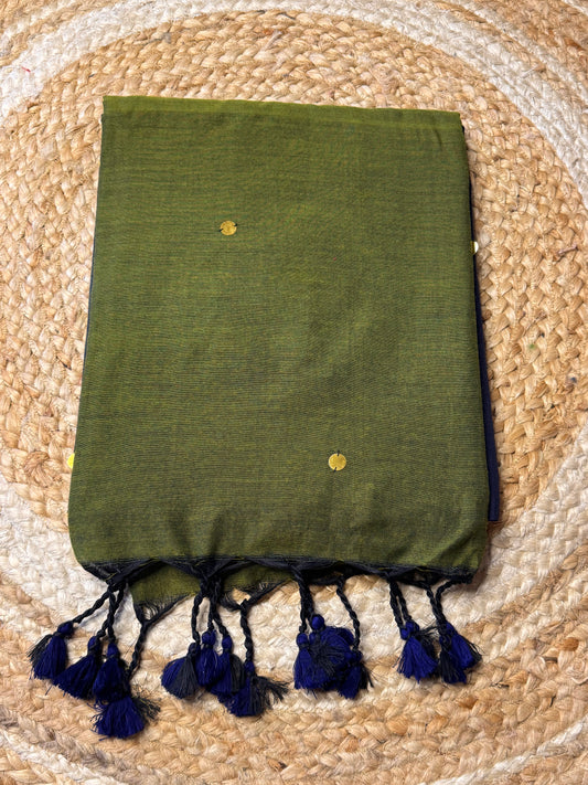 Blue with green Khadi Cotton Saree