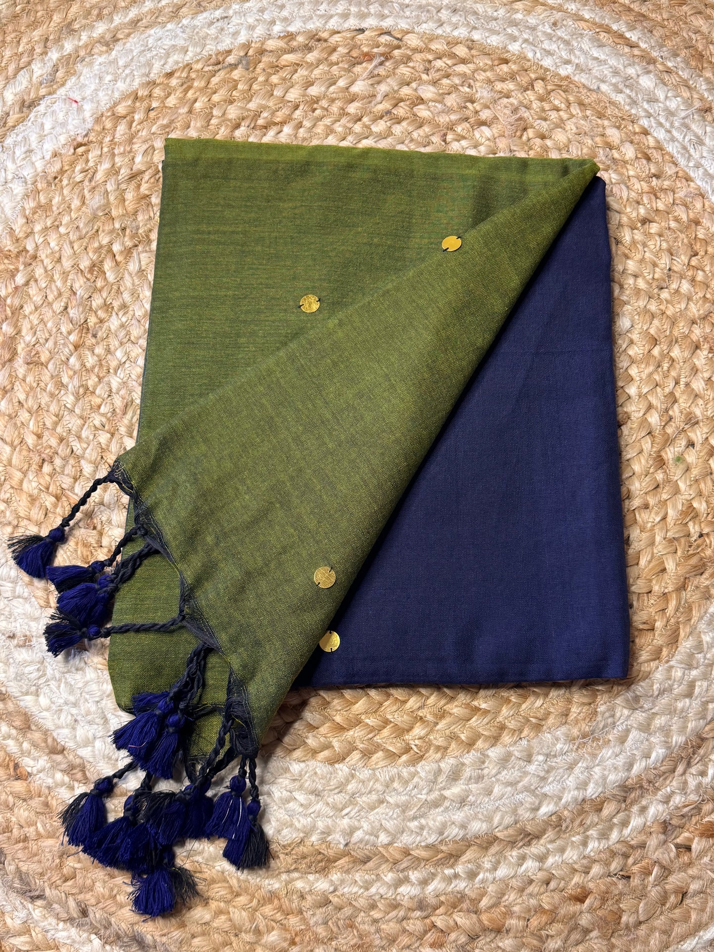 Blue with green Khadi Cotton Saree