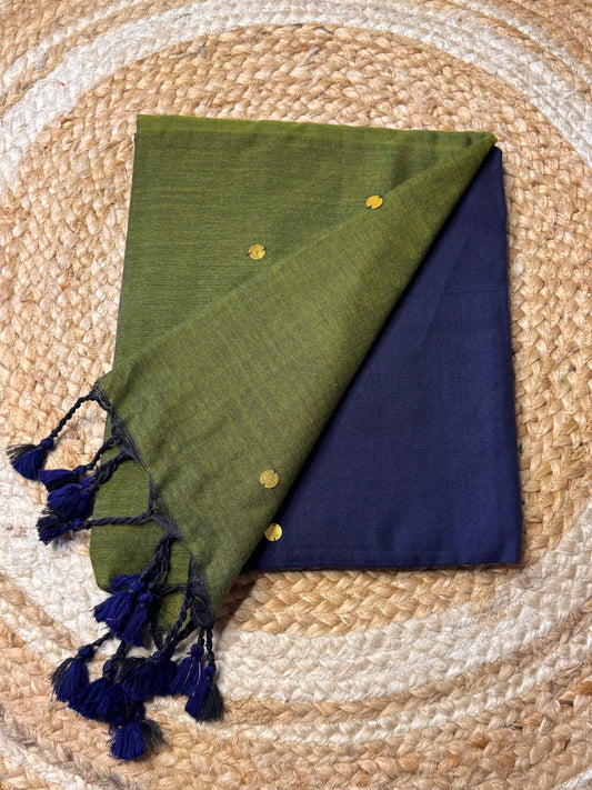 Blue with green Khadi Cotton Saree