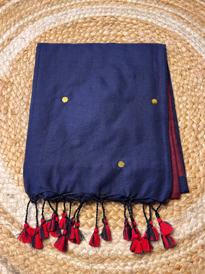 Royal Blue with Maroon Khadi Cotton Saree