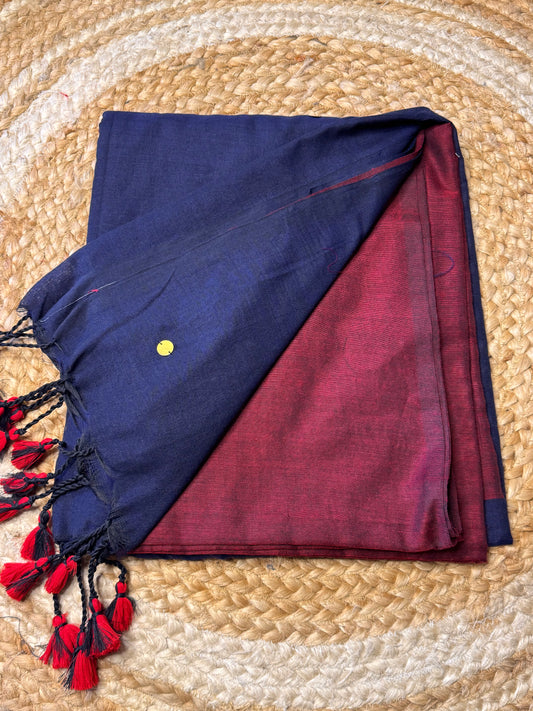 Royal Blue with Maroon Khadi Cotton Saree
