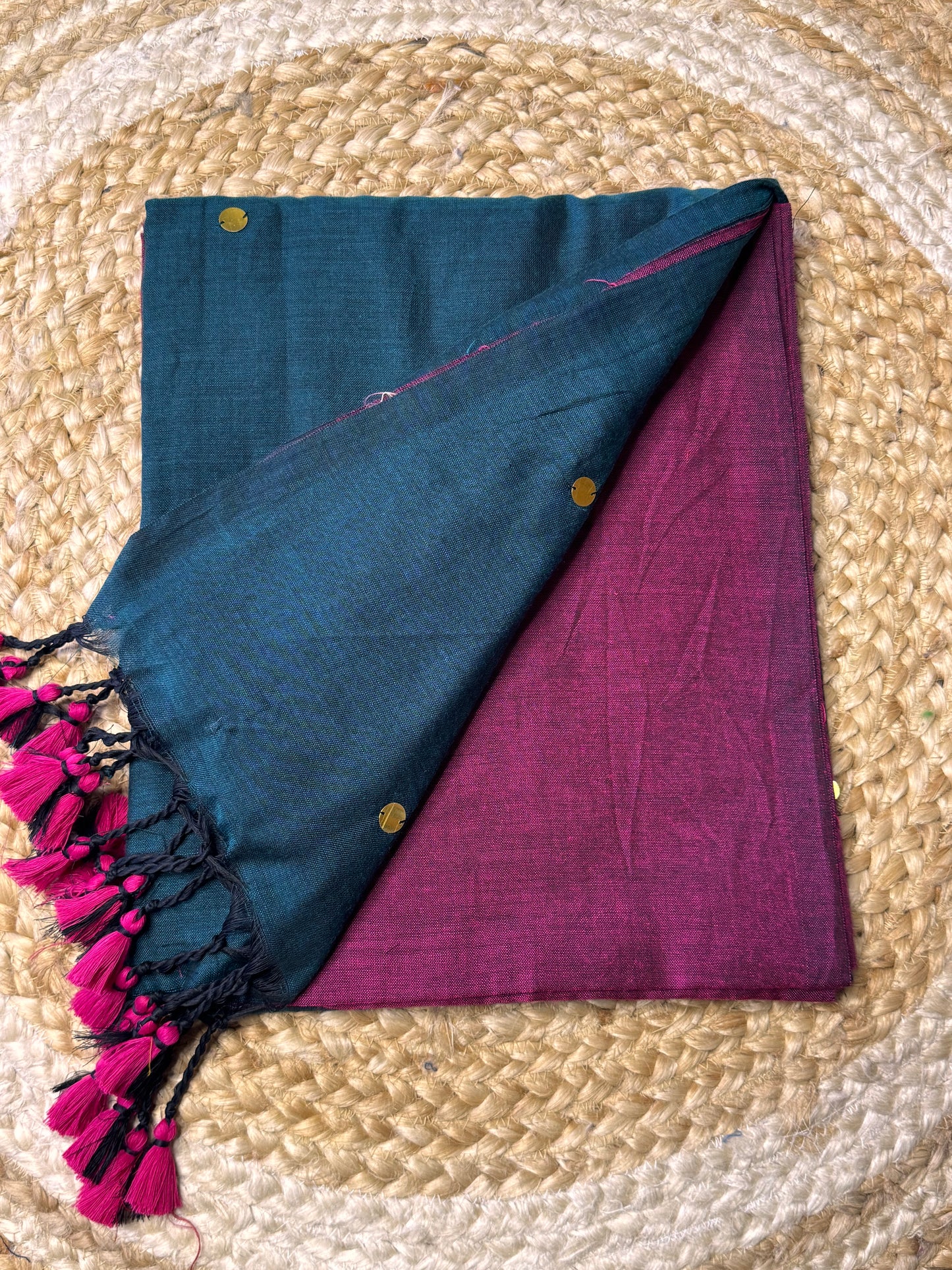 Peacock Blue with Pink Khadi Cotton Saree