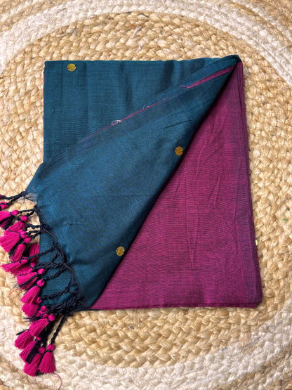 Peacock Blue with Pink Khadi Cotton Saree