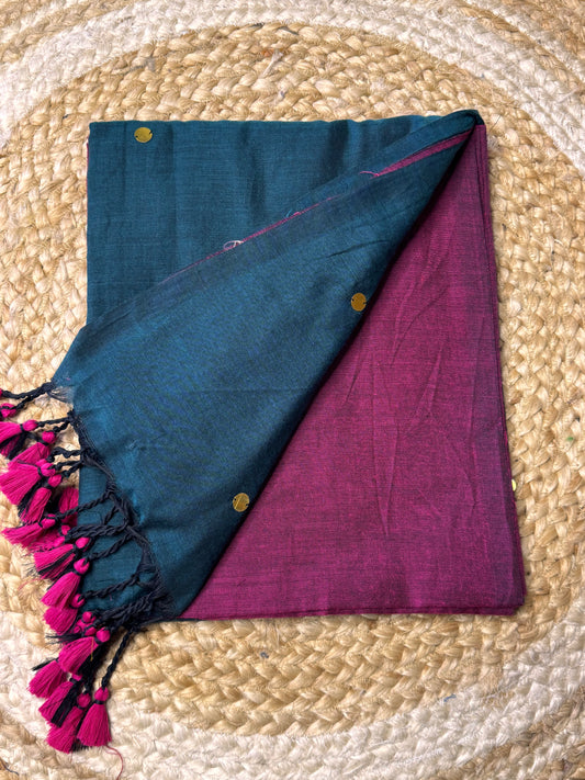 Peacock Blue with Pink Khadi Cotton Saree