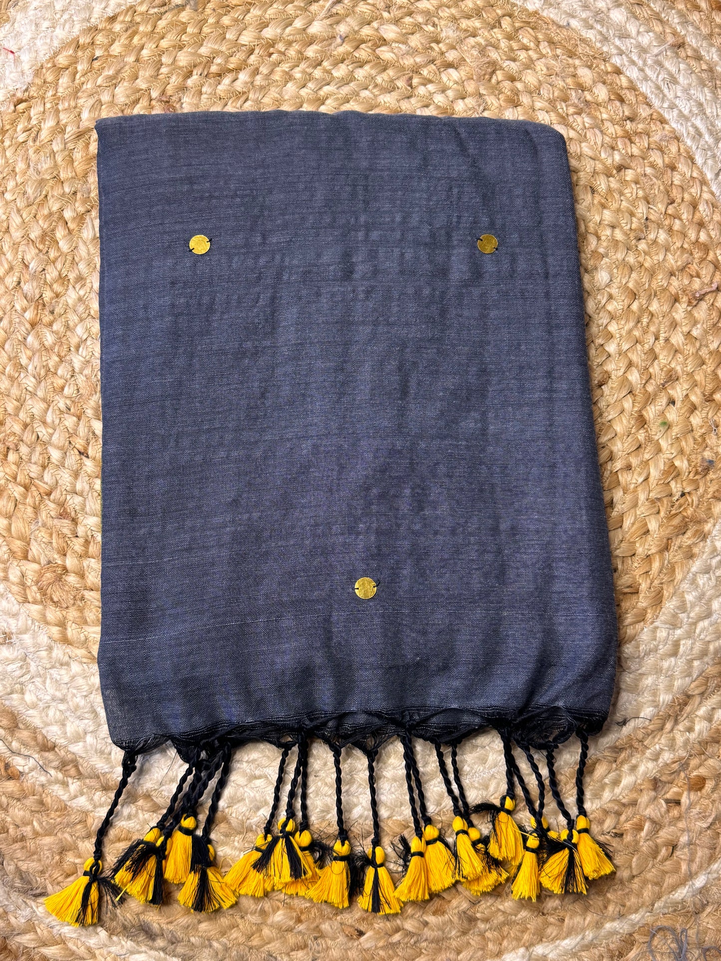 Grey with green Khadi Cotton Saree