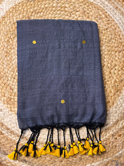 Grey with green Khadi Cotton Saree