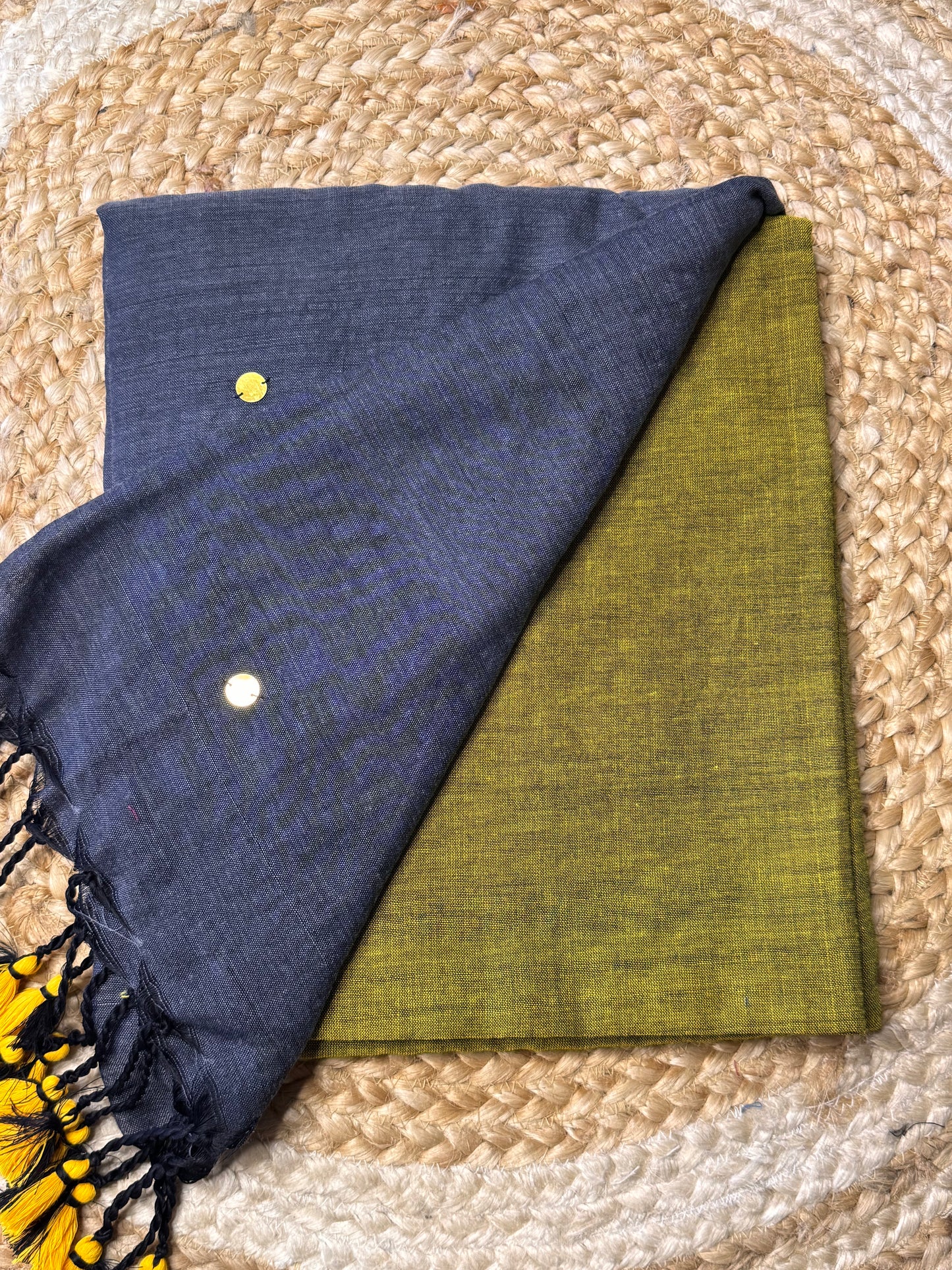 Grey with green Khadi Cotton Saree