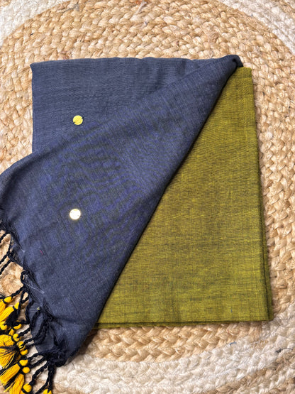 Grey with green Khadi Cotton Saree