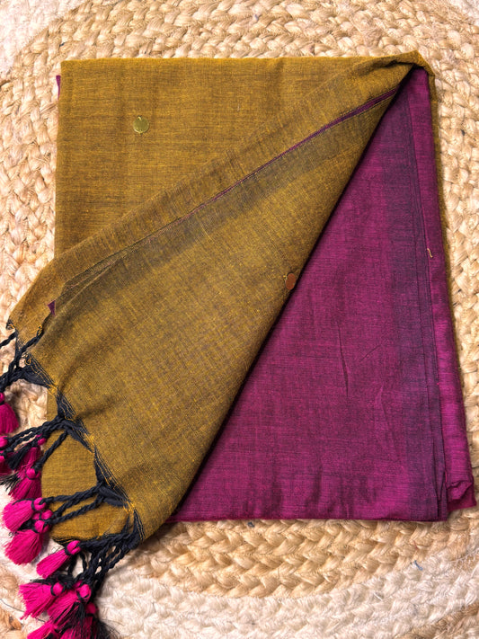 Brown with Magenta Pink Khadi Cotton Saree