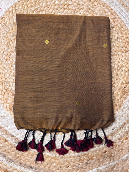 Brown with wine colour Khadi Cotton Saree