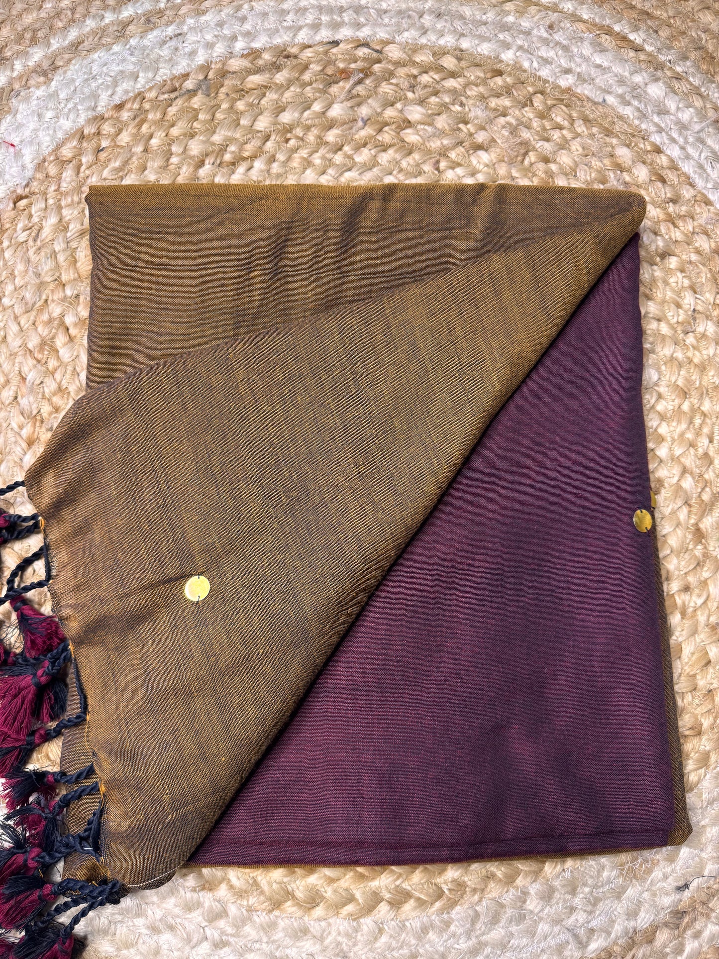 Brown with wine colour Khadi Cotton Saree