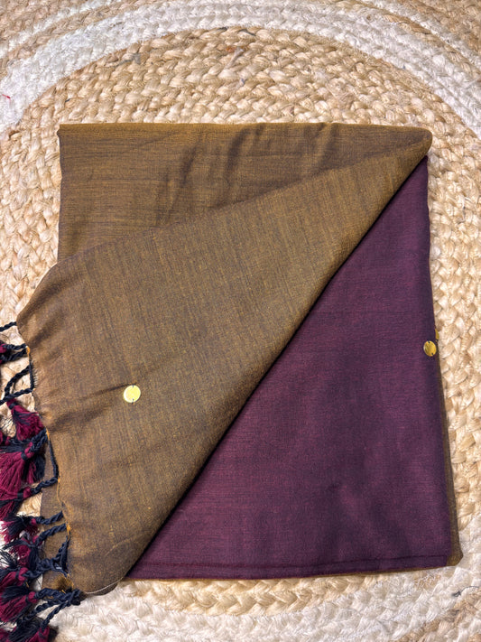 Brown with wine colour Khadi Cotton Saree