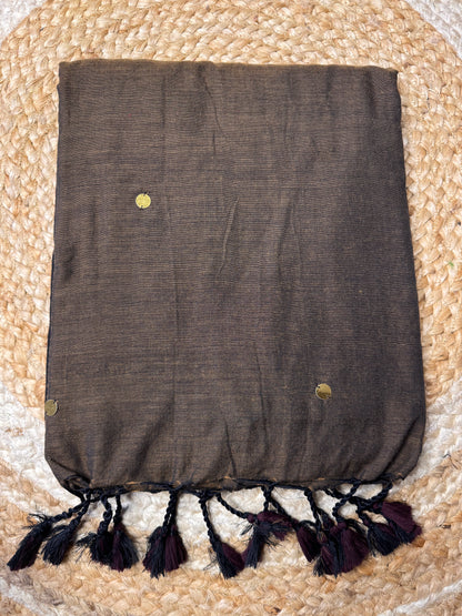 Brown with Black Khadi Cotton Saree