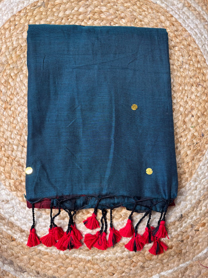 Peacock Blue with Maroon Khadi Cotton Saree