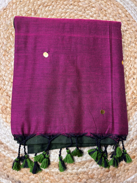 Dark Green with Magenta Pink Cotton Saree