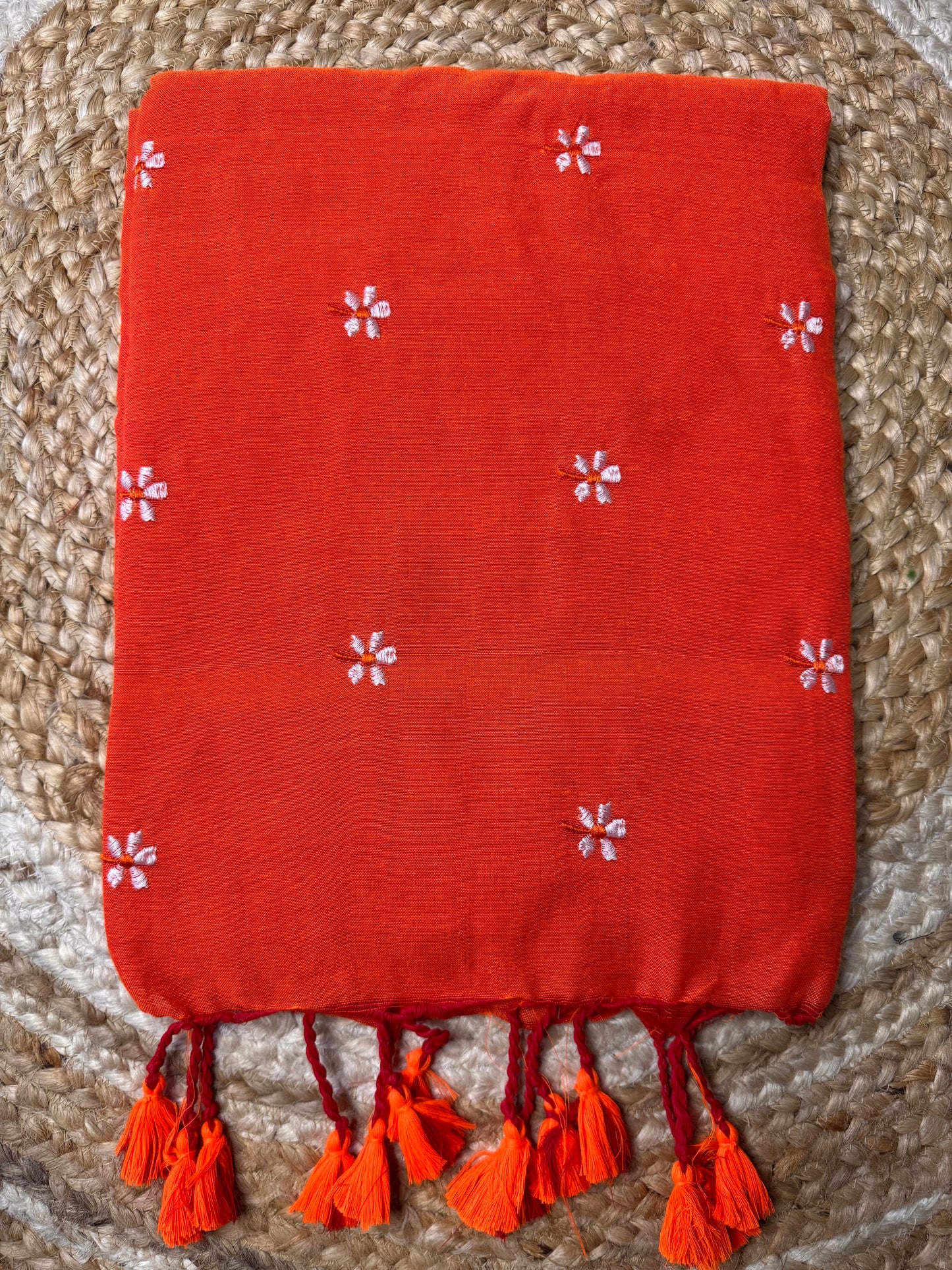 Bright Orange Paarijatha Khadi Cotton Saree