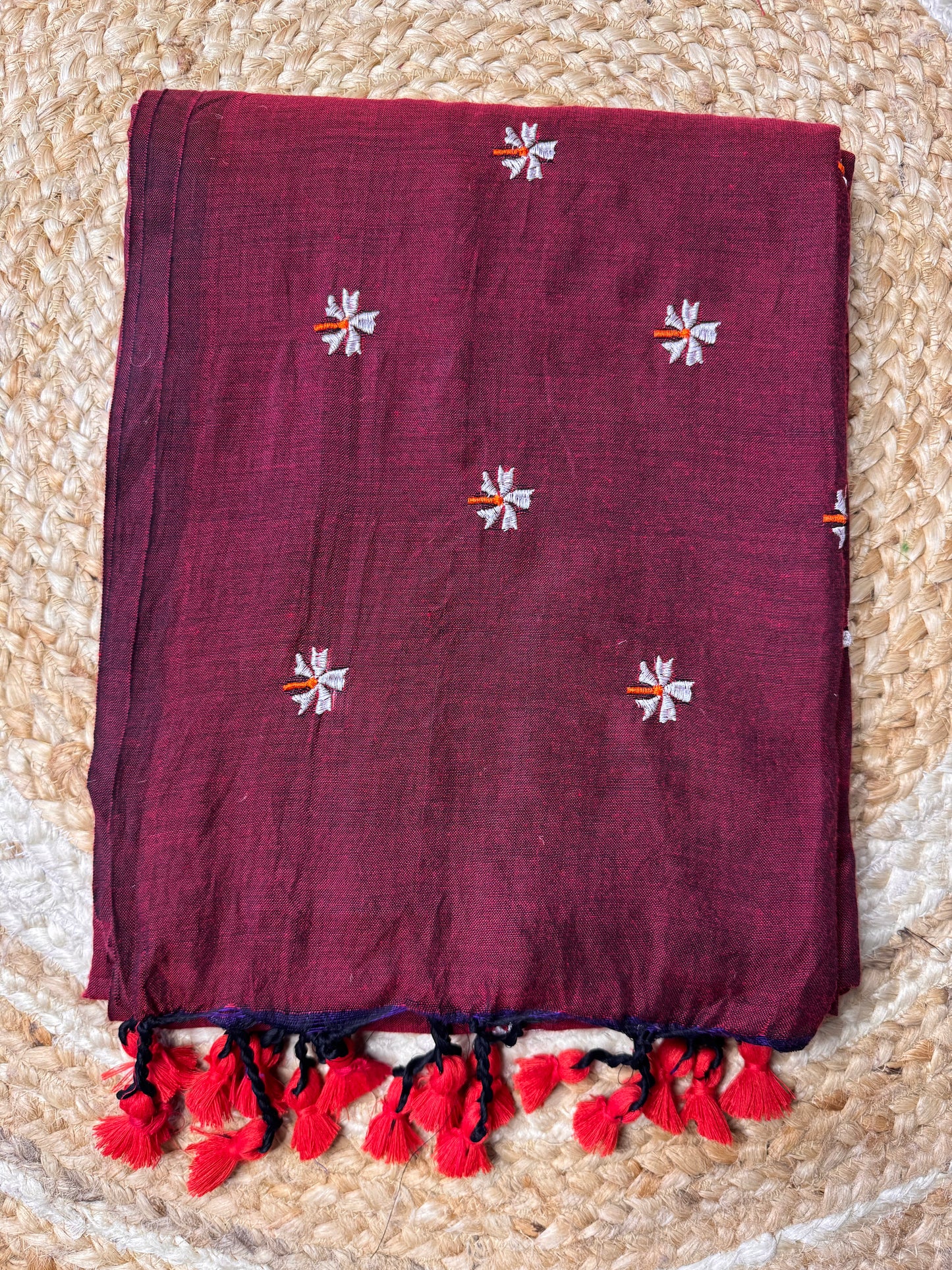 Maroon Paarijatha Khadi Cotton Saree