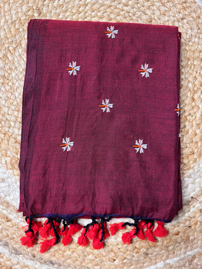 Maroon Paarijatha Khadi Cotton Saree