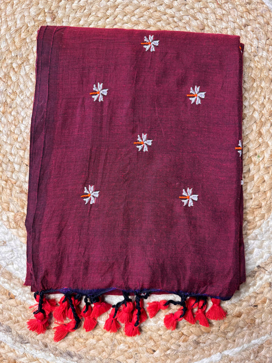 Maroon Paarijatha Khadi Cotton Saree