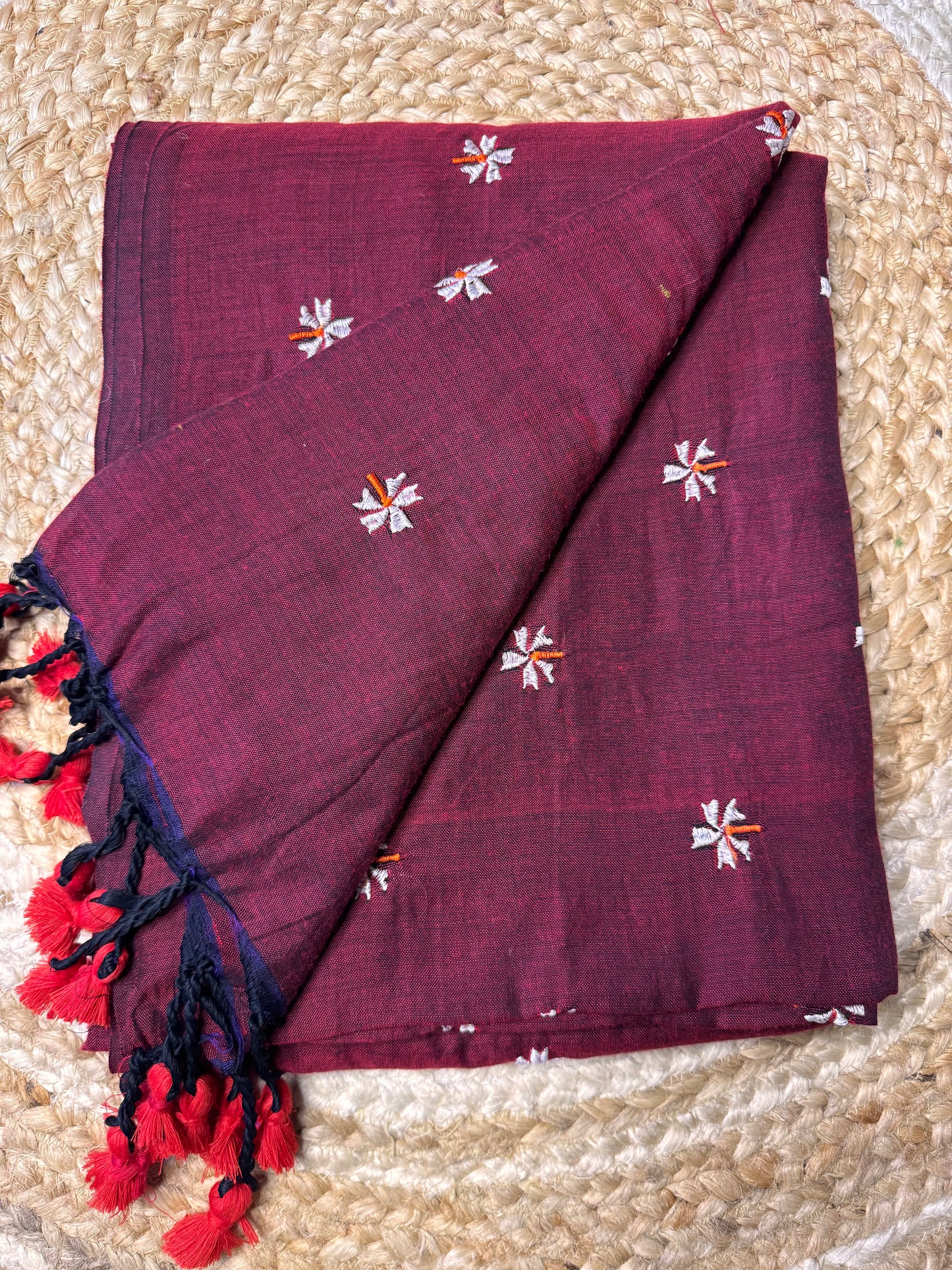 Maroon Paarijatha Khadi Cotton Saree