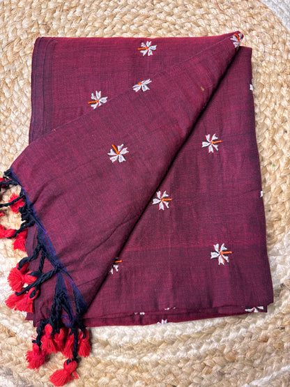 Maroon Paarijatha Khadi Cotton Saree