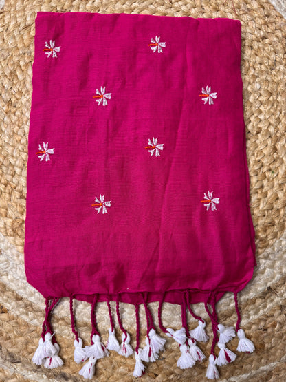 Rani Pink Paarijatha Khadi Cotton Saree