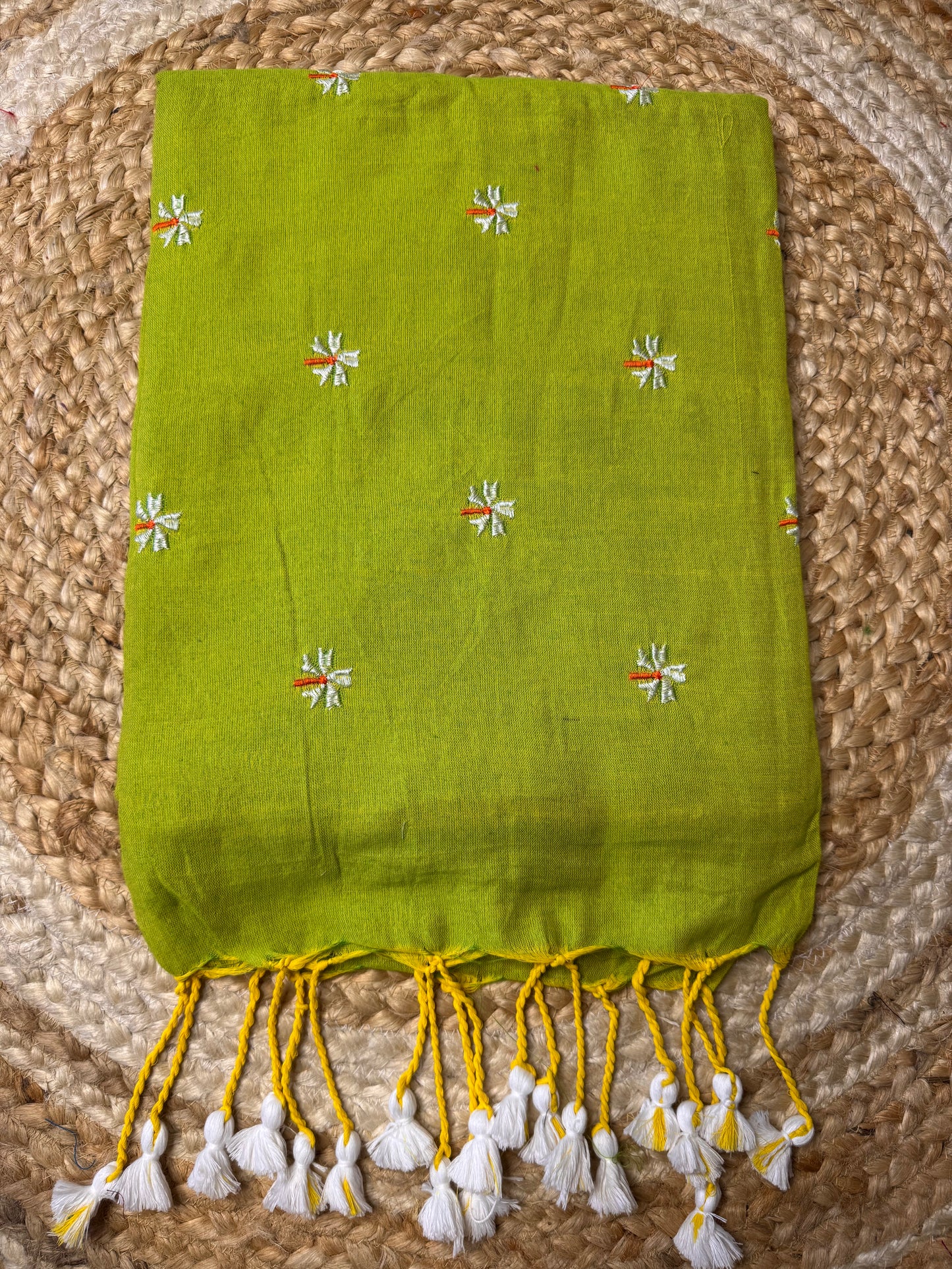 Bright Parrot Green Paarijatha Khadi Cotton Saree