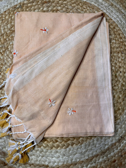 Cream Paarijatha Khadi Cotton Saree