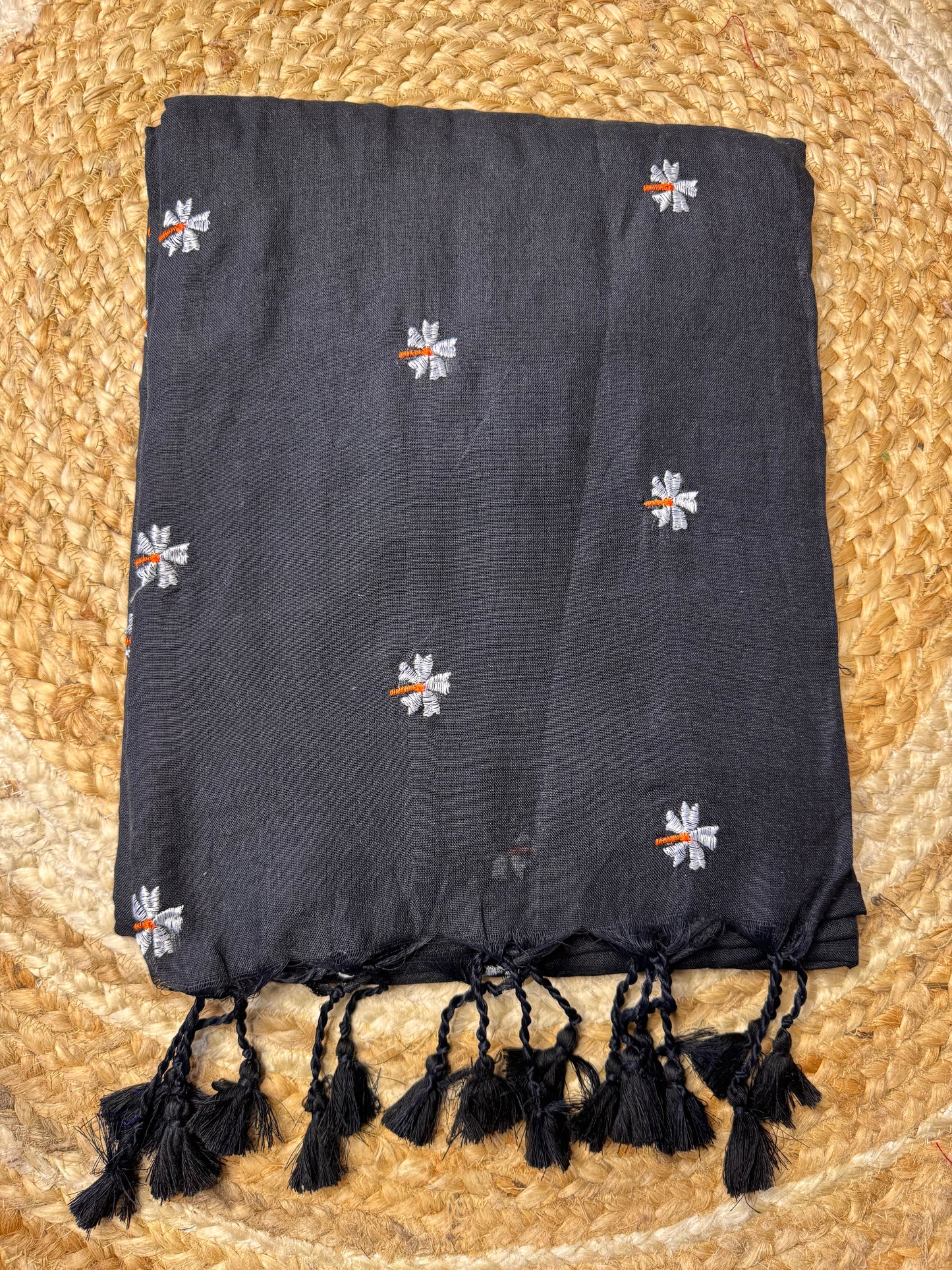 Black Paarijatha Khadi Cotton Saree