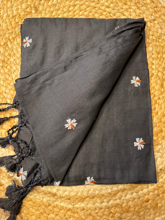 Black Paarijatha Khadi Cotton Saree