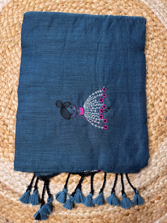 Peacock Blue Doll Khadi Cotton Saree