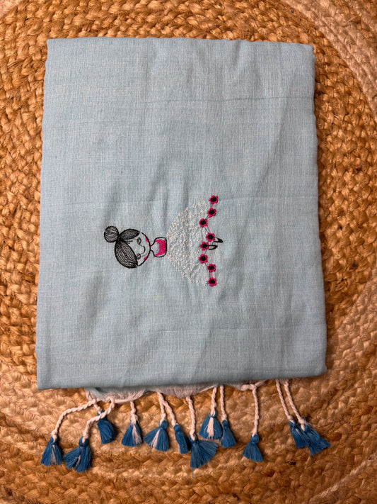 Sky Blue Doll Khadi Cotton Saree