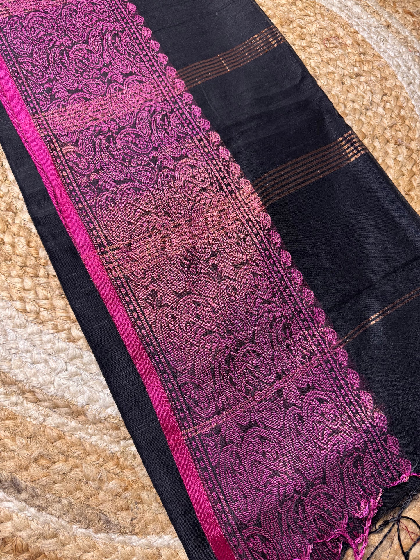 Black with Pink Cotton Silk Saree