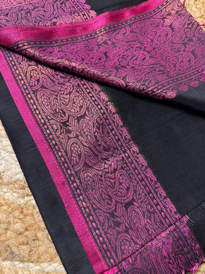 Black with Pink Cotton Silk Saree