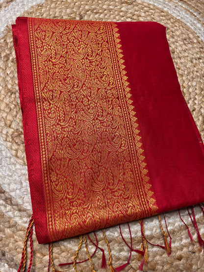Bright Red Cotton Silk Saree