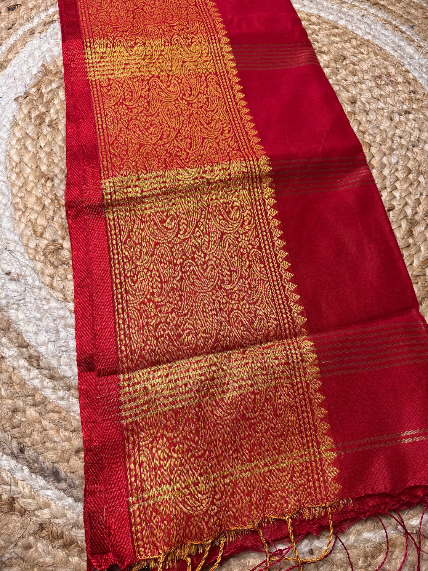 Bright Red Cotton Silk Saree