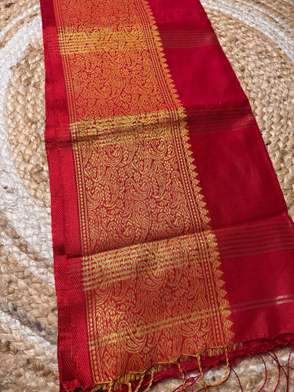 Bright Red Cotton Silk Saree