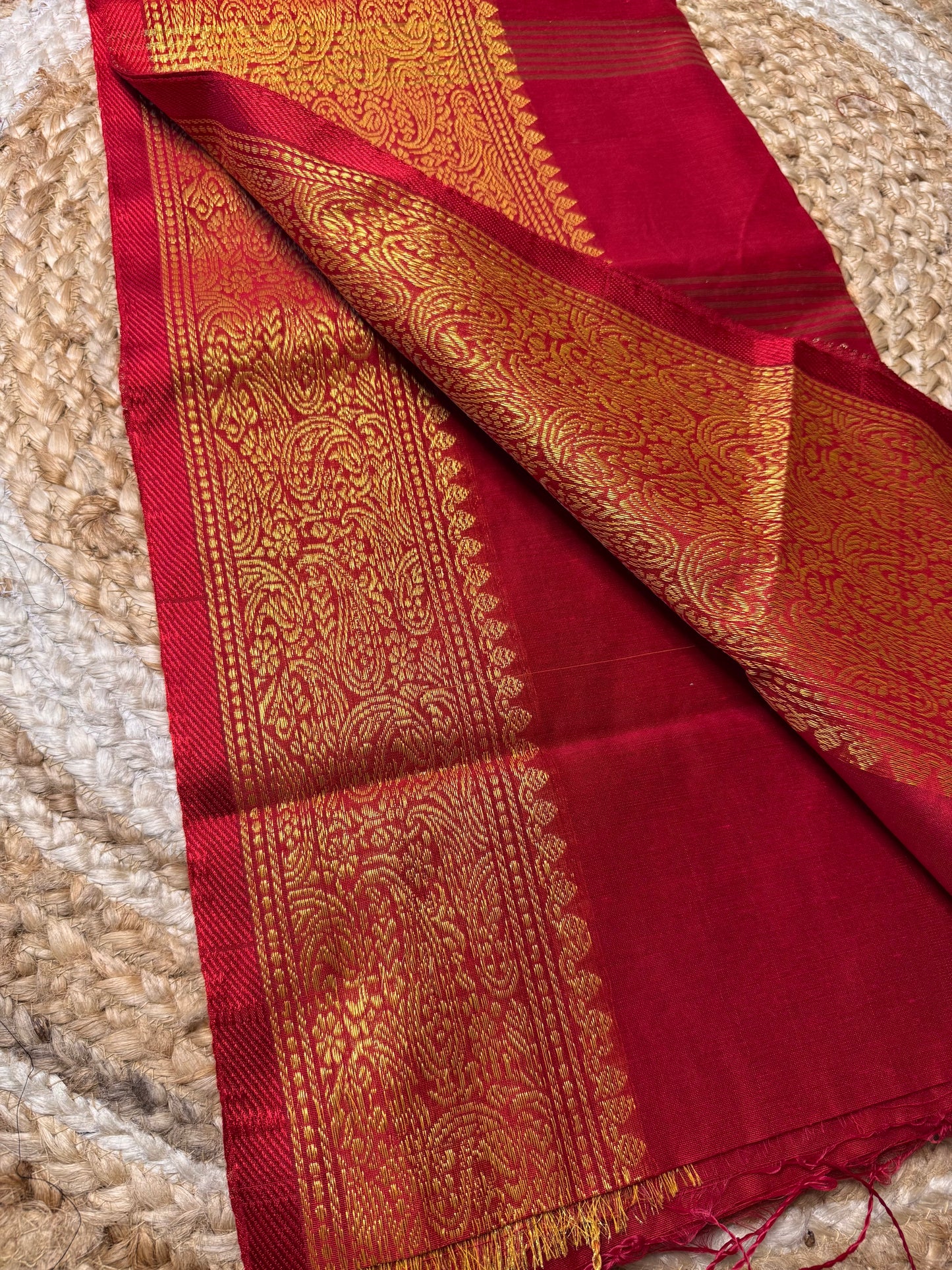 Bright Red Cotton Silk Saree
