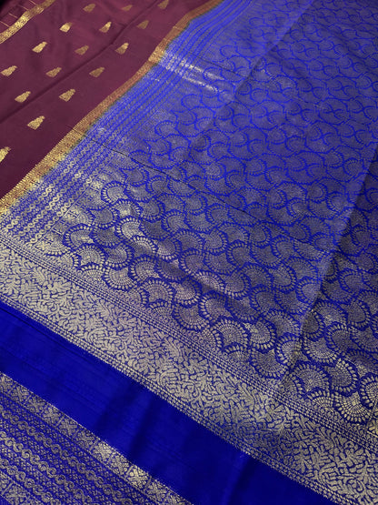 Maroon with Blue Jhumka Semi Mysore Crepe Silk