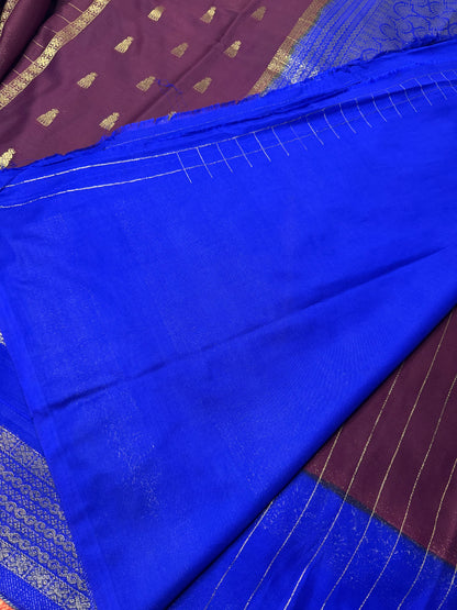 Maroon with Blue Jhumka Semi Mysore Crepe Silk