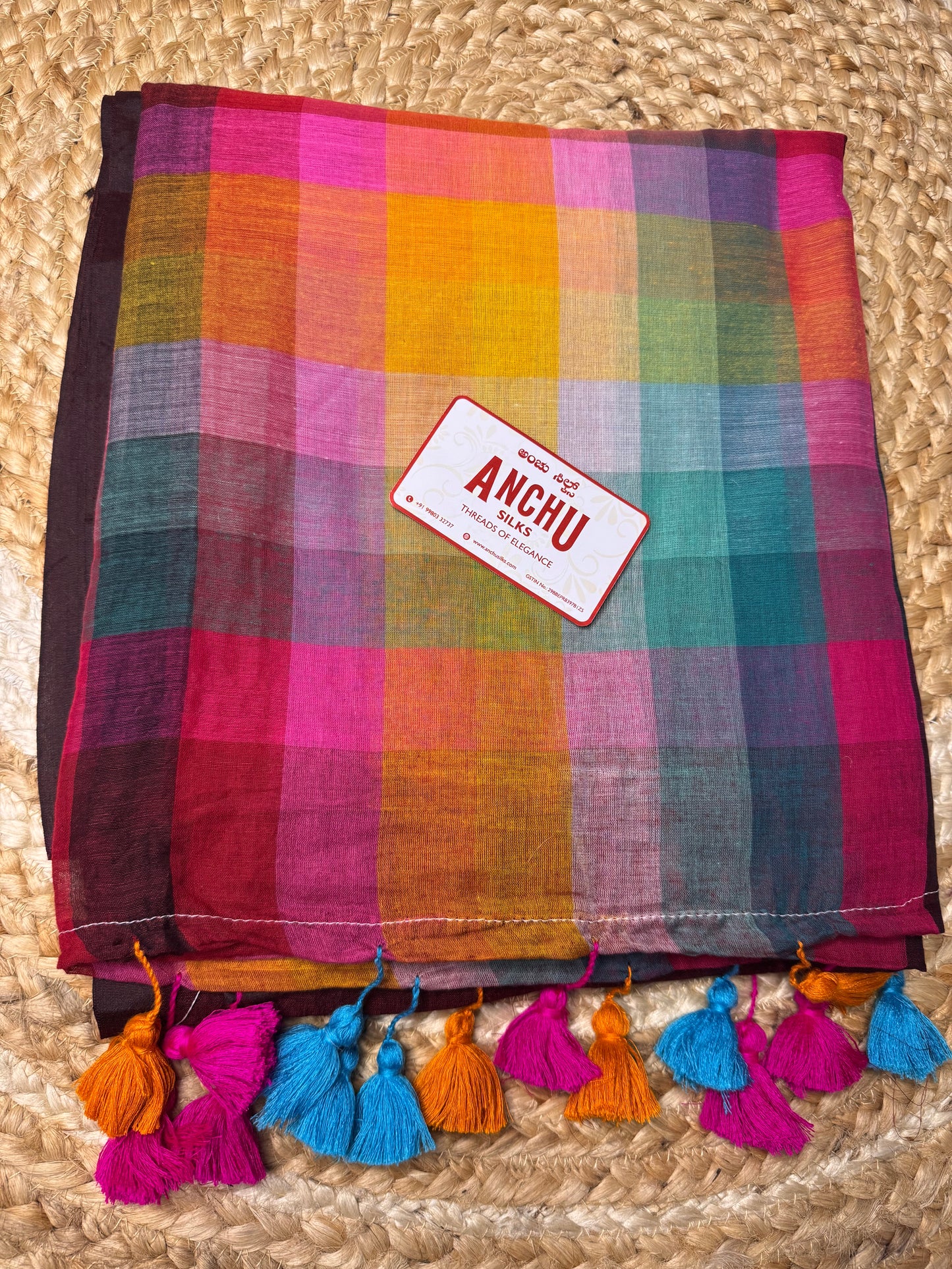 Maroon Rainbow Mul Cotton Saree