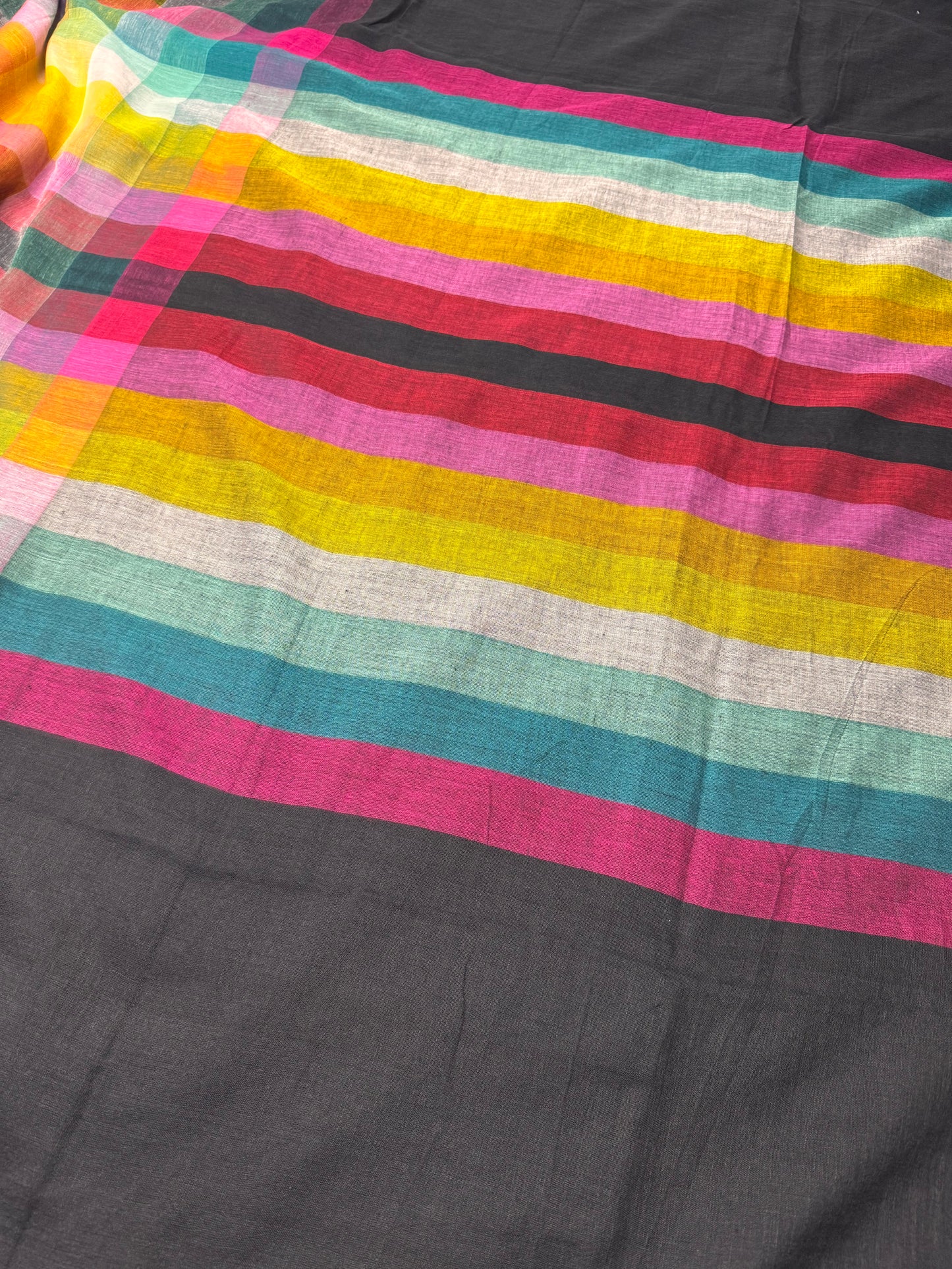 Rainbow Black Mul Cotton Saree