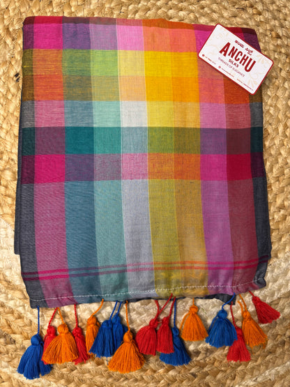 Grey Rainbow Mul Cotton Saree