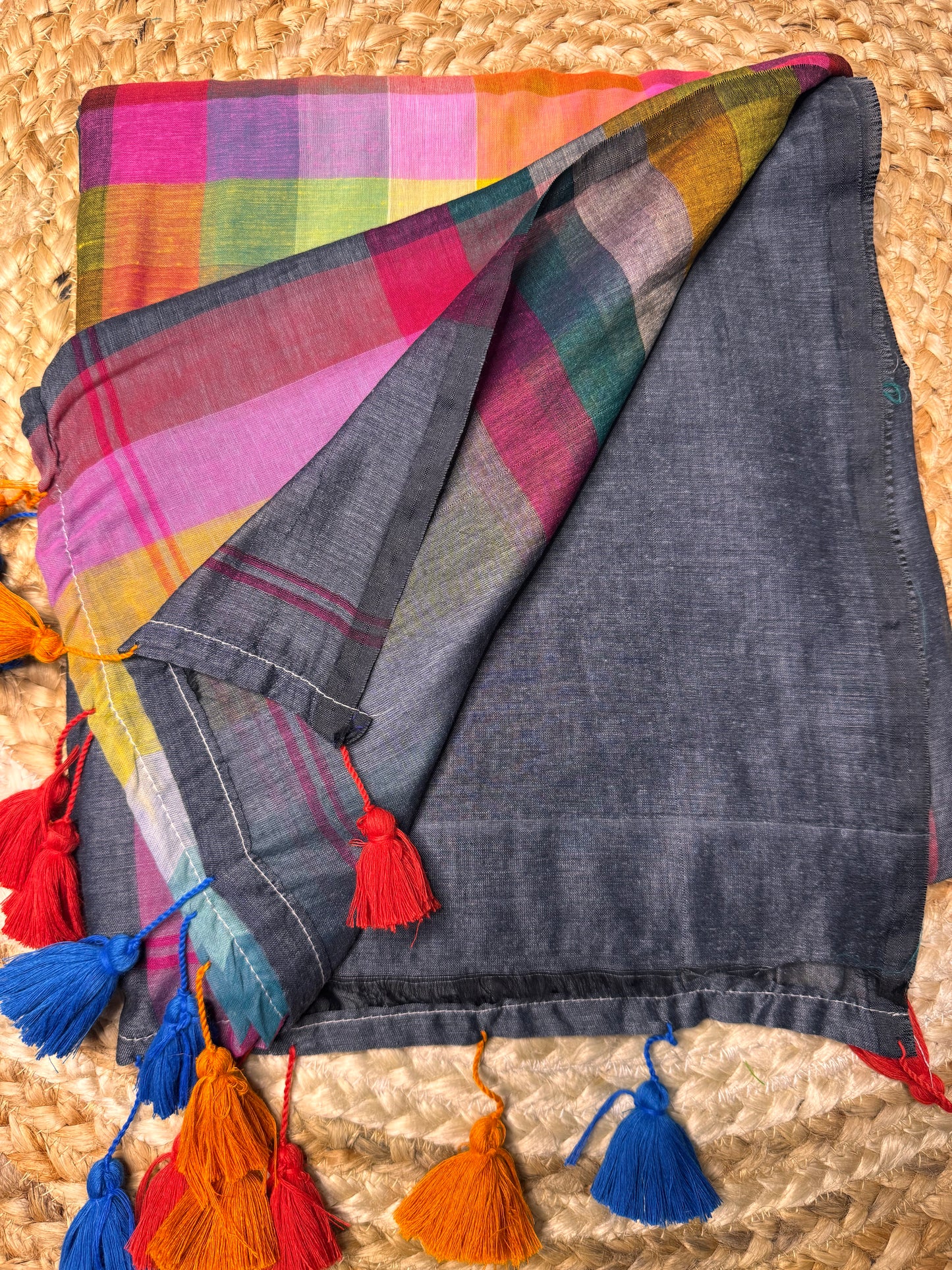 Grey Rainbow Mul Cotton Saree