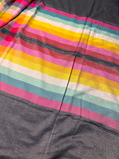Grey Rainbow Mul Cotton Saree
