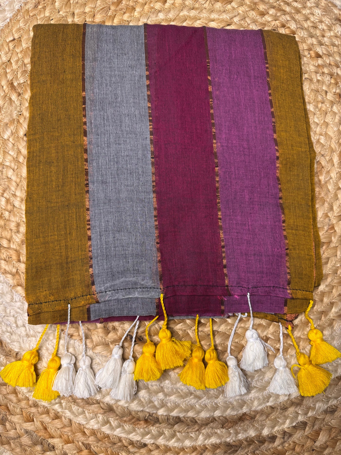 Brown with pink Striped Mul Cotton Saree